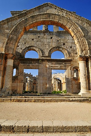 Byzantine ruin of the Church of Saint Simeon Stylites, Qal'at Sim'an, Qalaat Seman archeological site, Dead Cities, Syria, Middle East, West Asia