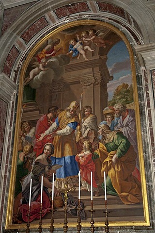 Mosaic depicting the "Presentation of Mary", original painting by Giovanni Francesco Romanelli, Saint Peter's Basilica, Rome, Italy, Europe