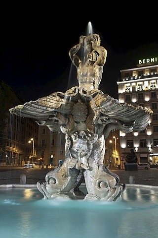 Fontana del Tritone, by Gian Lorenzo Bernini, in travertine, 1642 - 1643, Piazza Barberini, Rome, Italy, Europe