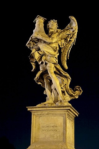 Angelo con la colonna, con il trono, angel with the column, with the throne, by Antonio Raggi, one of the ten statues of angels with symbols of the Passion, Statue di angeli con i simboli della Passione, design by Bernini, Ponte Sant'Angelo, Rome, Latium,