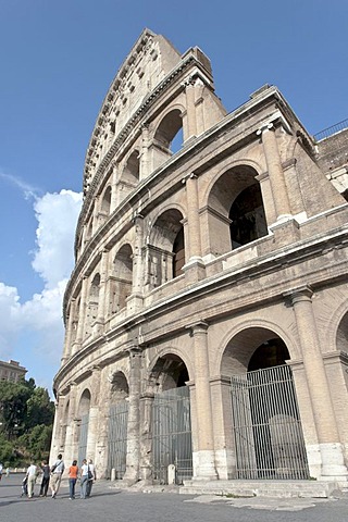 Part of the outer ring of the Colosseum which was stabilized with bricks by Roman architect Giuseppe Valadier in 1823, Piazza del Colosseo, Rome, Latium, Italy, Europe