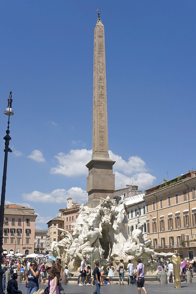 Obelisk over the Fontana dei Quattro Fiumi, known as Obelisco Agonale, Piazza Navona, Rome, Latium, Italy, Europe