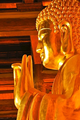 Buddha statue, the largest and heaviest bronze statue in Vietnam inside the Chua Bai Dinh pagoda, currently a construction site, to become one of the largest pagodas in Southeast Asia, near Ninh Binh, Vietnam, Southeast Asia