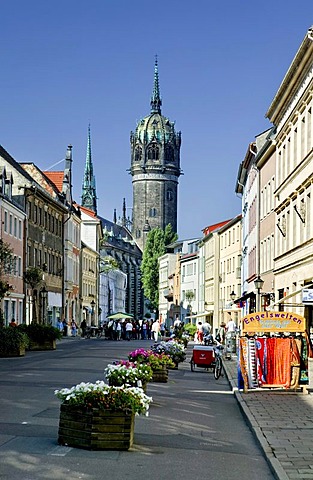 Schlossstrasse Street with Schlosskirche Church, Lutherstadt Wittenberg, Saxony-Anhalt, Germany, Europe