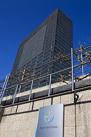 Bayer Real Estate, building of the Bayer Ag Lanxess in Leverkusen, the Bayer tower being converted into a media facade with 3.5 million LED lamps, Leverkusen, North Rhine-Westphalia, Germany, Europe