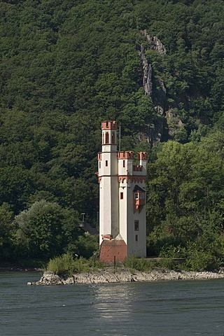 Binger Maeuseturm, Mouse Tower on Mouse Island, UNESCO World Heritage Cultural Landscape of the Upper Middle Rhine Valley, Bingen, Rhineland-Palatinate, Germany, Europe