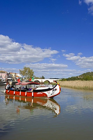 Historic fishing boat as a tourist boat on the Rio Arade river, Silves, Algarve, Portugal, Europe