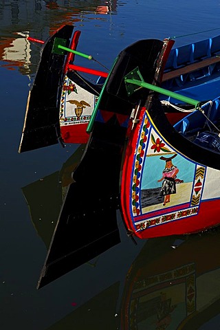 Traditional boats "Moliceiros", Canal central, Aveiro, Beiras region, Portugal, Europe