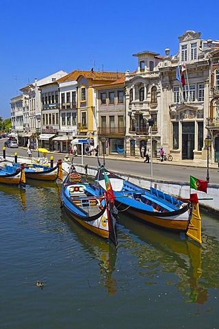 Traditional boats "Moliceiros", Canal central, Aveiro, Beiras region, Portugal, Europe