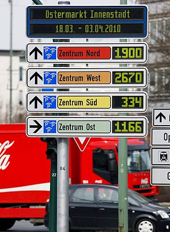 Car-Park Routing System, all inner city parking decks are linked, free parking spaces are shown, Essen, North Rhine-Westphalia, Germany, Europe