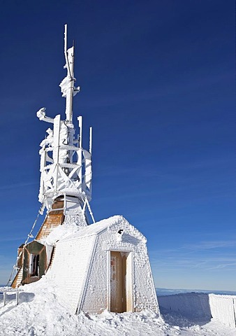 Frozen little weather station, Mt. Saentis, Switzerland, Europe