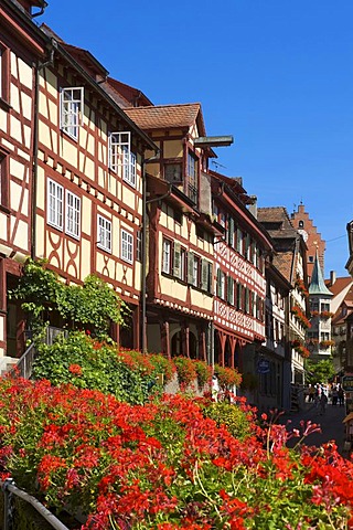 Half-timbered houses on Steigstrasse street in Meersburg on Lake Constance, Baden-Wuerttemberg, Germany, Europe