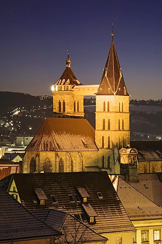 The church towers of St. Dionys city church, Esslingen am Neckar, Baden-Wuerttemberg, Germany, Europe