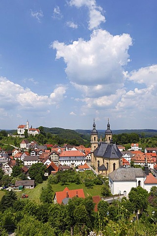 Goessweinstein with Goessweinstein Castle and Basilica, Franconian Switzerland, Franconian Alb, Upper Franconia, Franconia, Bavaria, Germany, Europe