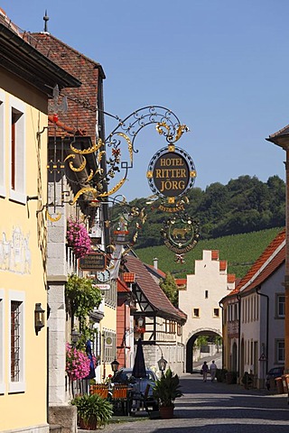 Main street and Wuerzburg Gate, Sommerhausen, Mainfranken, Lower Franconia, Franconia, Bavaria, Germany, Europe