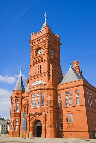 The Pierhead Building, building of the National Assembly for Wales, Welsh history museum, by Welsh architect William Frame, Cardiff Bay, Cardiff, Caerdydd, Wales, United Kingdom, Europe