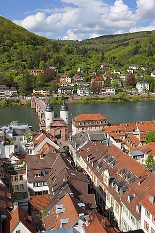 North view with the old bridge gate, Neckar, Heidelberg, Baden-Wuerttemberg, Germany, Europe