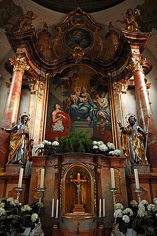 Altar of St. Sebastian parish curacy, rococo church, 18th century, Kruen, Upper Bavaria, Bavaria, Germany, Europe