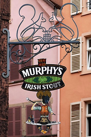 Pub sign of an Irish restaurant, 48 Grand Rue, Colmar, Alsace, France, Europe