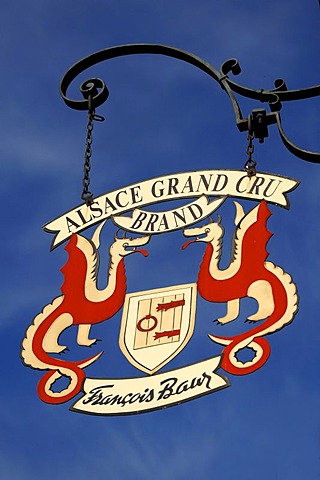 Pub sign "Alsace Grand Cru", 6 rue du Tir, Turckheim, Alsace, France, Europe