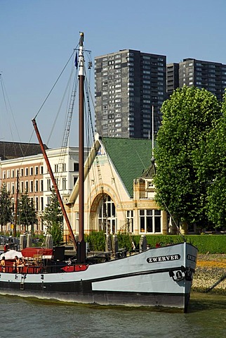 Boat in the Veerhaven, a harbour for traditional, seaworthy sailing ships in the Scheepvaartkwartier quarter, Rotterdam, Zuid-Holland, South-Holland, Netherlands, Europe