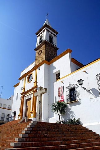 The white church Iglesia Parroquial de Las Angustias, Ayamonte, Costa de la Luz, Huelva region, Andalusia, Spain, Europe