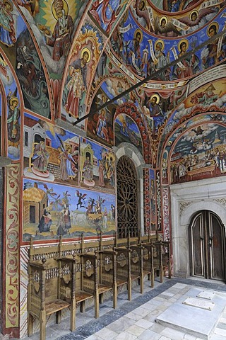 Mural and ceiling paintings, monastery church Sweta Bogorodiza, Orthodox Rila Monastery, UNESCO World Heritage Site, Bulgaria, Europe