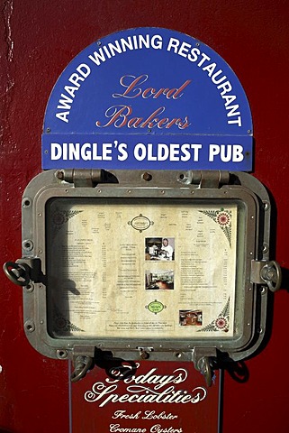 Lord Bakers Restaurant menu board, Dingle, County Kerry, Republic of Ireland, Europe