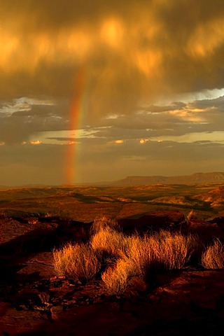 Rainbow in the Australian outback, Pilbara, Western Australia, Australia