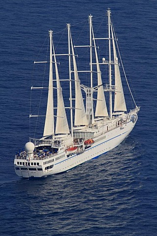 Wind Spirit cruise sailing ship sailing off Monaco, Windstar Cruises, length 134 meters, 148 passengers, 91 crew