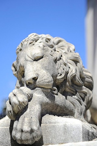 Sleeping lion statue, La Recoleta Cemetery in Buenos Aires, Argentina, South America