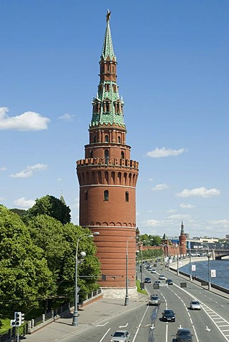 Kremliovskaya embankment and Moscow Kremlin Tower, Moscow, Russia