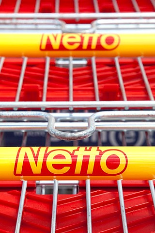 Shopping trolley of discount food store Netto, Heideck, Bavaria, Germany, Europe