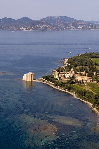 Aerial view, Ile Saint-Honorat, Iles de Lerins, France, Cote d'Azur, Europe