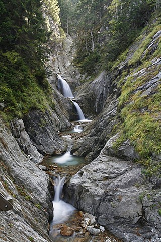 Waterfalls in a steep gorge, Gorges du Durnand, Great St Bernard Pass, Valais, Switzerland, Europe