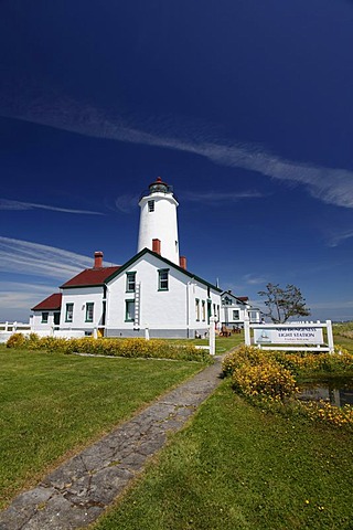 Dungeness Lighthouse on the sandspit of Olympic Peninsula, Sequim, Washington, USA