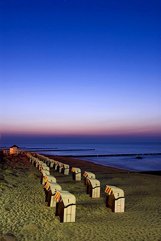 Beach chairs on the beach of Kuehlungsborn on the coast of the Baltic Sea, Mecklenburg-Western Pomerania, Germany, Europe