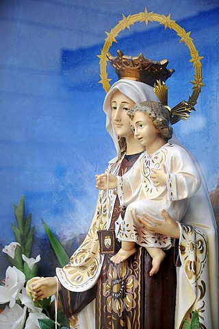 Virgin Mary, Jesus, Madonna, crown, saints statue, Benidorm, Costa Blanca, Provinz Alicante, Spanien, Europa