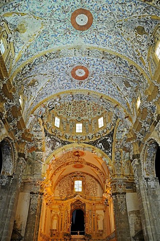 Vaulted ceiling, stucco, colorful decorations, ornaments, church of the former Cistercian monastery Santa Maria de la Vall Digna, Simat de la Vall Digna, Simat, Vall Digna, Gandia, Costa Blanca, Alicante province, Spain, Europe