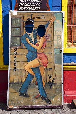 Artwork depicting a Tango scene, Caminito, Barrio La Boca, Buenos Aires, Argentina, South America