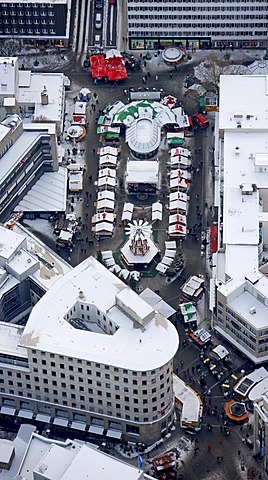 Aerial view, Sparkasse Bochum bank, city savings bank, Christmas market, Bochum, Ruhrgebiet region, North Rhine-Westphalia, Germany, Europe