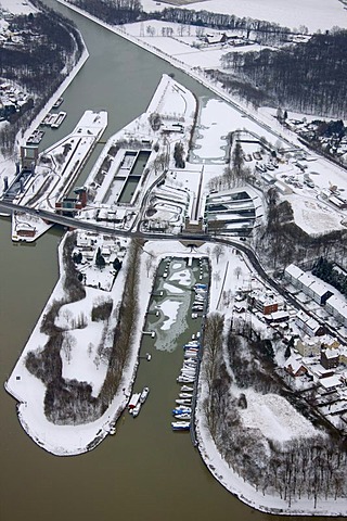 Aerial, Henrichenburg boat lift, Waltrop, Datteln city limits, Dortmund-Ems Canal, Rhine-Herne Canal, Waltrop, Ruhrgebiet region, North Rhine-Westphalia, Germany, Europe