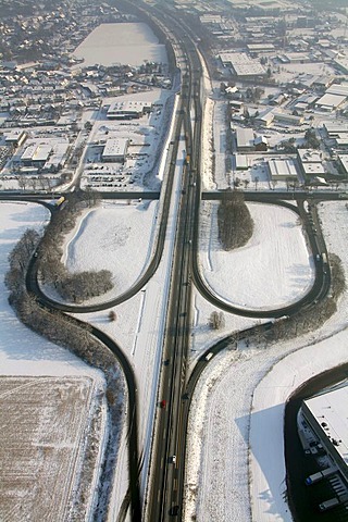 Aerial photo, A2 highway exit roads, Rhynern, Hamm, Ruhr area, North Rhine-Westphalia, Germany, Europe