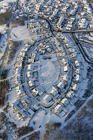 Aerial photo, residential area in the snow in winter, Olpe, North Rhine-Westphalia, Germany, Europe