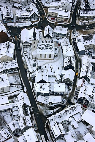 Aerial view, snow, Altenvoerde, Ennepetal, North Rhine-Westphalia, Germany, Europe