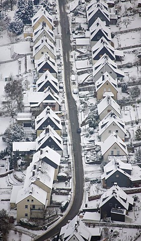 Aerial view, residential buildings, snow, Milspe, Ennepetal, North Rhine-Westphalia, Germany, Europe