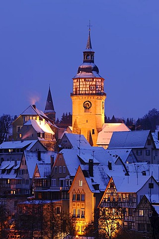 Town view of Backnang in winter, Rems-Murr-Kreis district, Baden-Wuerttemberg, Germany, Europe