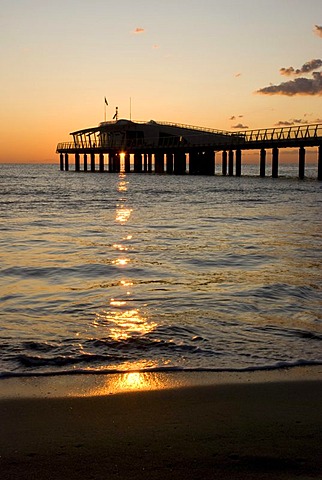 Sunset at the pier in Lido di Camaiore, Versilia, Riviera, Tuscany, Italy, Europe