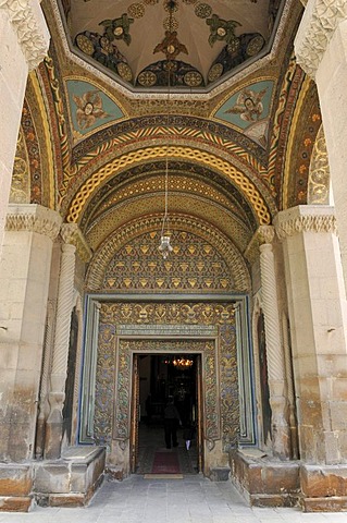 Entrance portal to the historic Armenian orthodox main cathedral, UNESCO World Heritage Site, Echmiadzin, Armenia, Asia