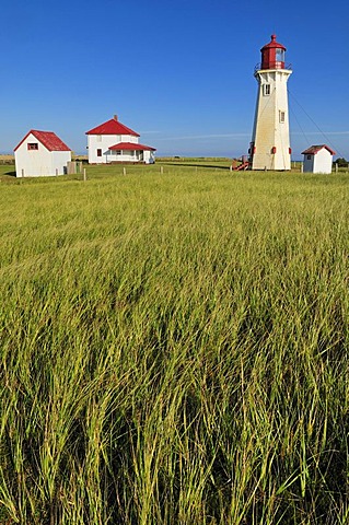 Lighthouse of Bassin at Cap du Sud, Ile du Havre Aubert, Iles de la Madeleine, Magdalen Islands, Quebec Maritime, Canada, North America